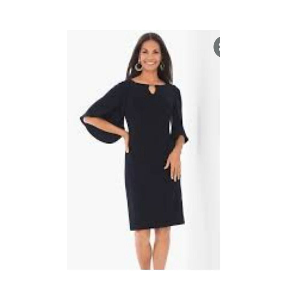 Chico's Travelers Women’s Size 2 Drama Sleeve Keyhole Detail Dress Black